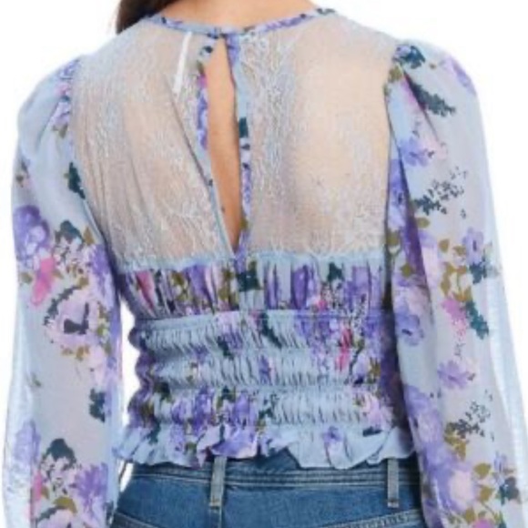 (5 for $75) NWT FREE PEOPLE daphne silver blue combo floral lace blouse - Picture 5 of 14
